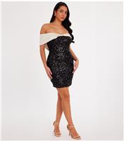Women's Black Sequinned Satin Bow Mini Dress Quiz New Look