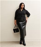 Women's Plus Size Black Faux Leather Pencil Skirt Curves New Look