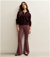 Women's Petite Dark Burgundy Front Seam Flared Trousers New Look