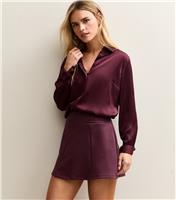 Women's Petite Burgundy A-line Mini Skirt New Look