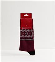 Men's Dark Burgundy Snowflake Socks New Look