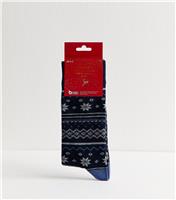 Men's Mens Navy Snowflake Fairisle Socks New Look