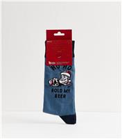 Men's Mens Blue Christmas Ho Ho Hold My Beer Socks New Look