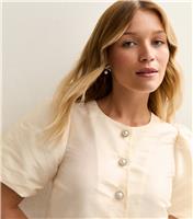 Women's Cream Taffeta Puff Sleeve Top New Look