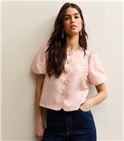 Women's Pale Pink Taffeta Puff Sleeve Top New Look