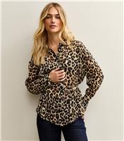 Women's Brown Animal Print Tie Belt Shirt New Look