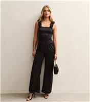 Women's Black Satin Ruched Strap Cami New Look