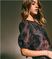 Women's Dark Burgundy Floral Jacquard Short Sleeve Top New Look