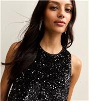 Women's Black Sequin Sleeveless Top New Look