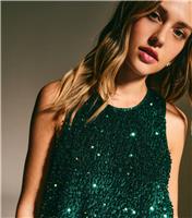 Women's Dark Green Sequin Sleeveless Top New Look