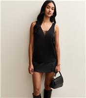 Women's Black Lace Insert V-Neck Top New Look