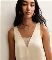 Women's Cream Lace Insert V-Neck Top New Look