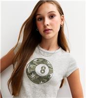 Girls' Grey Eight Ball Print T-Shirt New Look