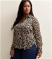 Women's Plus Size Brown Animal Print Belted Shirt Curves New Look