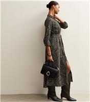 Women's Green Patterned Belted Shirt Dress New Look