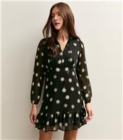 Women's Black Chiffon Polka Dot Mini Dress New Look