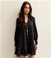 Women's Black Floral Burnout Pussybow Mini Dress New Look