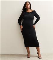 Women's Curve Black Fallen Shoulder Midi Dress New Look