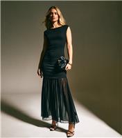 Women's Black Sheer Hem Sleeveless Midi Dress New Look