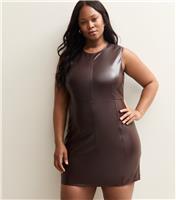 Women's Plus Size Brown Faux Leather Mini Dress Curves New Look
