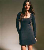 Women's Black Diamante Trim Square Neck Mini Dress New Look