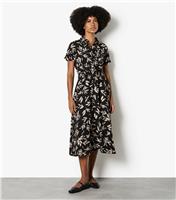 Women's Black Leaf Shirt Midi Dress Apricot New Look