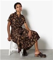 Women's Brown Leaf Shirt Midi Dress Apricot New Look