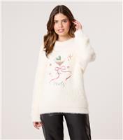 Women's Off White Fluffy Christmas Jumper Blue Vanilla New Look