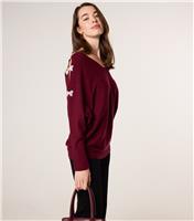 Women's Light Burgundy Bat Sleeve Bow Jumper Blue Vanilla New Look