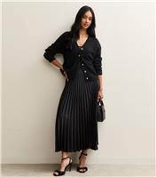 Women's Black Satin Pleated Midi Skirt New Look