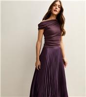 Women's Dark Burgundy Satin Pleated Midi Skirt New Look