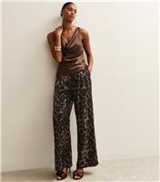 Women's Silver Soft Touch Animal Print Wide Leg Trousers New Look
