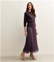 Women's Dark Purple Chiffon Pleated Midi Skirt New Look