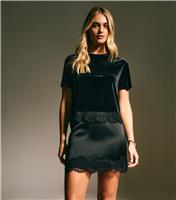 Women's Black Satin Lace Hem Mini Skirt New Look