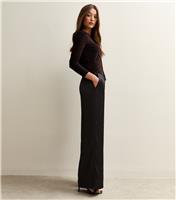 Women's Black Satin Wide Leg Trousers New Look