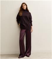 Women's Dark Burgundy Satin Wide Leg Trousers New Look