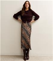 Women's Black Spot Print Satin Bias Cut Midi Skirt New Look