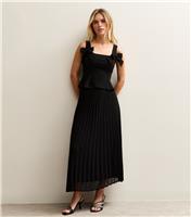 Women's Petite Black Chiffon Pleated Midi Skirt New Look