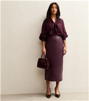 Women's Petite Dark Burgundy Faux Leather Pencil Skirt New Look