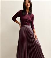 Women's Petite Dark Burgundy Faux Leather Pleated Midi Skirt New Look