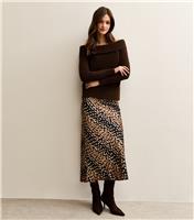 Women's Tall Black Diagonal Spot Print Satin Bias Cut Midi Skirt New Look