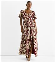 Women's Dark Burgundy Floral Midi Dress Gini London New Look