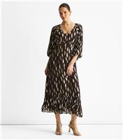 Women's Black Patterned Gathered Hem Midi Dress Gini London New Look