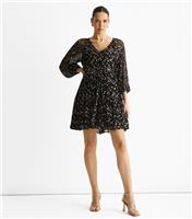 Women's Black Chiffon Metallic Spot Mini Dress Gini London New Look