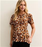 Women's Maternity Brown Floral Textured Half Moon Waist Top New Look