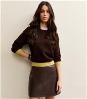 Women's Dark Brown Faux Leather A-line Mini Skirt New Look