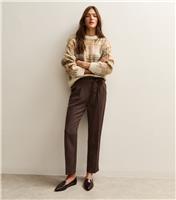 Women's Brown Pleated Paperbag Trousers New Look