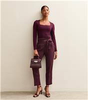 Women's Dark Burgundy Pleated Paperbag Trousers New Look