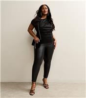 Women's Plus Size Black Faux Leather Leggings Curves New Look