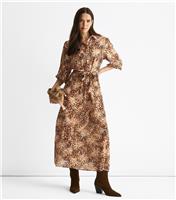 Women's Tan Animal Print Shirt Midi Dress Gini London New Look